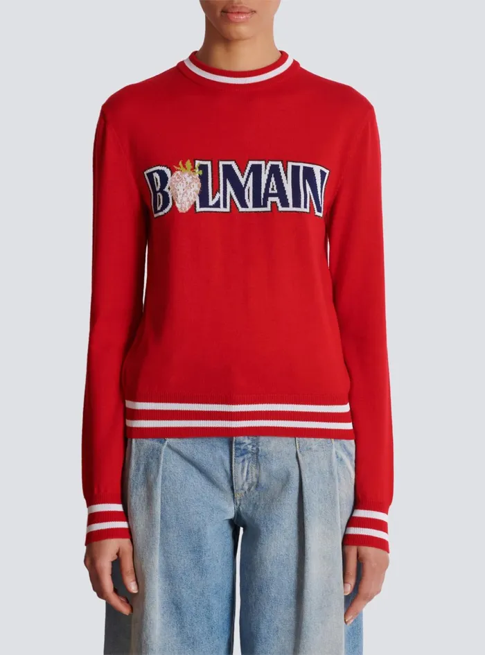 Wool Strawberry Jumper Red Women Balmain Knitwear