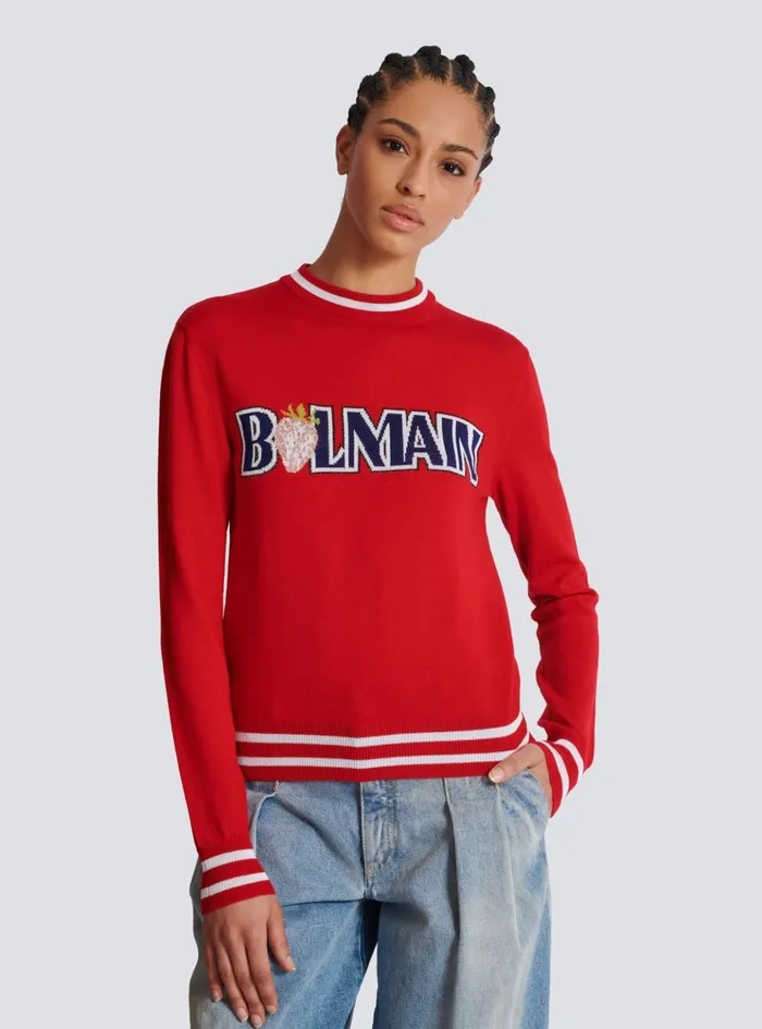 Wool Strawberry Jumper Red Women Balmain Knitwear