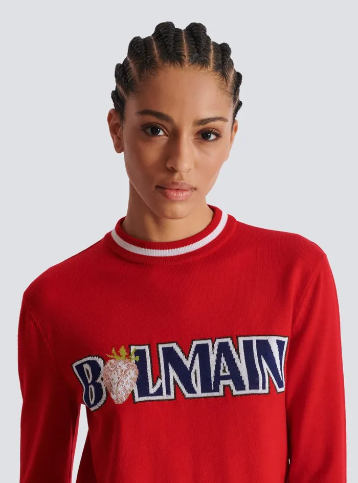 Wool Strawberry Jumper Red Women Balmain Knitwear