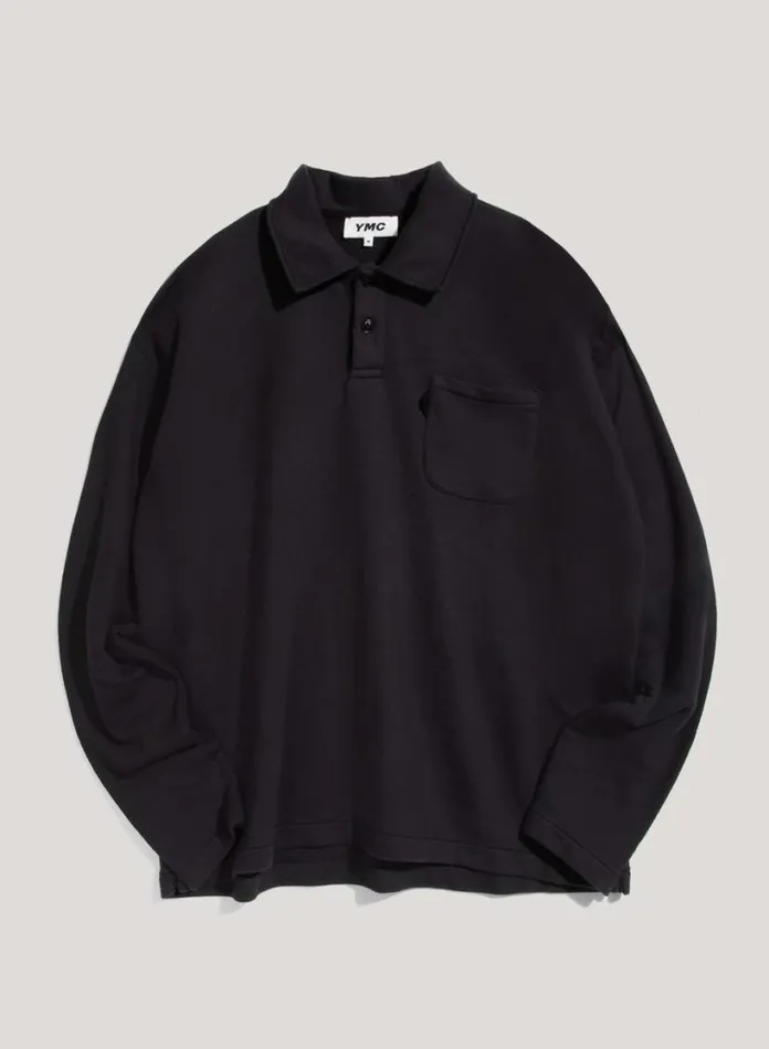 YMC Ivy Long Sleeve Polo Black Mens Sweatshirts