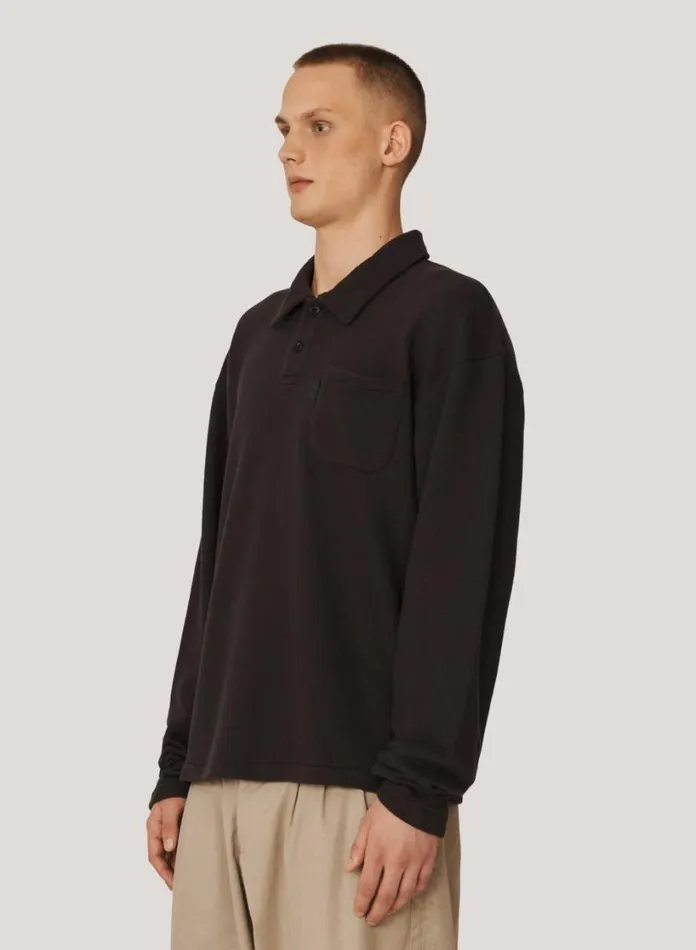 YMC Ivy Long Sleeve Polo Black Mens Sweatshirts