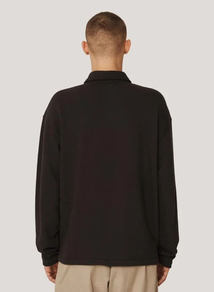 YMC Ivy Long Sleeve Polo Black Mens Sweatshirts
