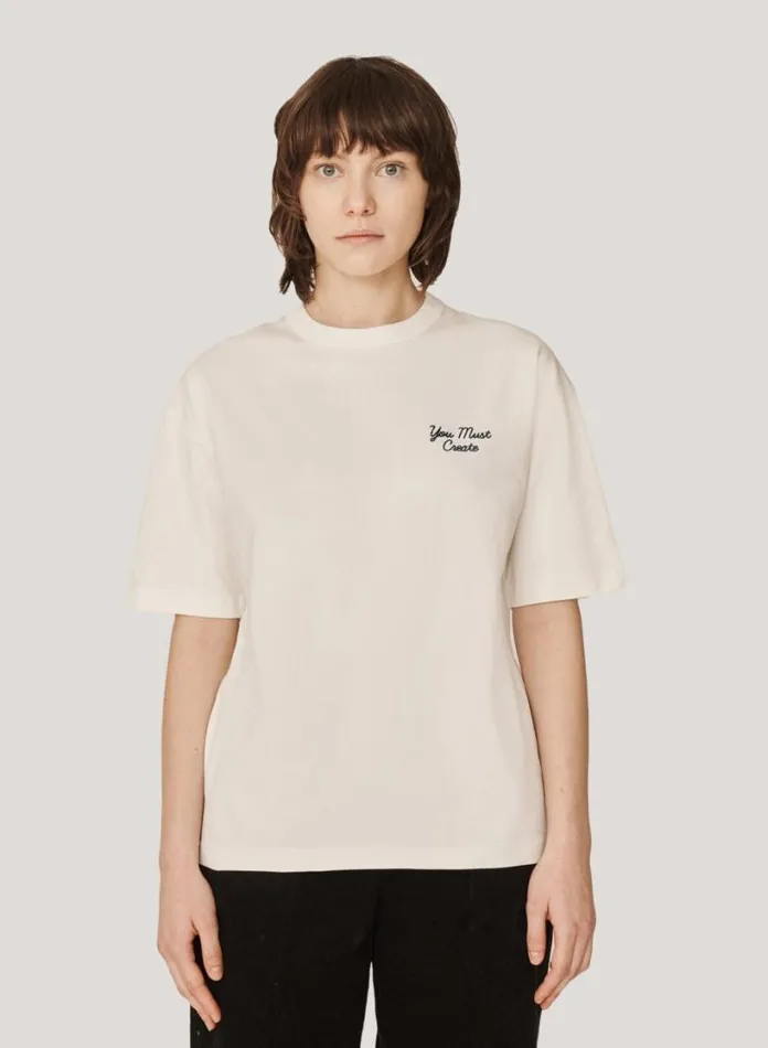 YMC Triple Embroidered TShirt Ecru Womens TShirts