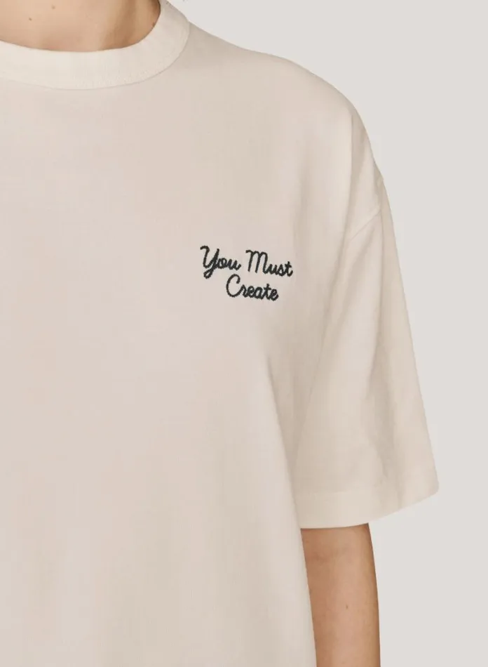 YMC Triple Embroidered TShirt Ecru Womens TShirts
