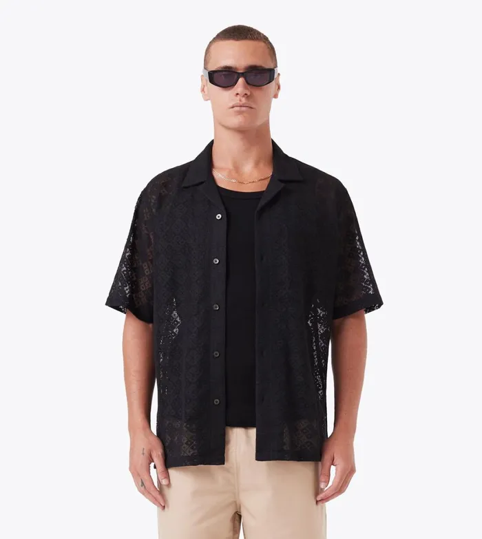 Zanerobe Shirts Men Lace Holiday SS Shirt Black