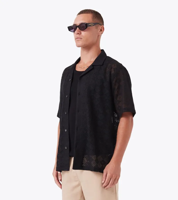 Zanerobe Shirts Men Lace Holiday SS Shirt Black
