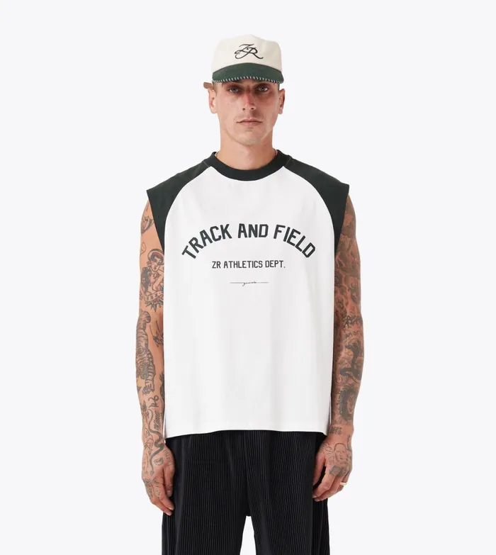 Zanerobe Tees and Tanks Men Ath Raglan Muscle Vintage WhiteForest