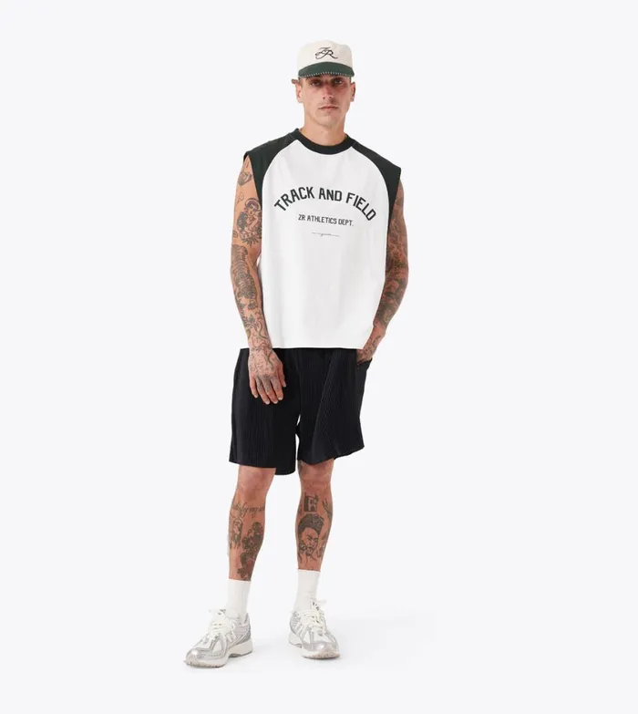 Zanerobe Tees and Tanks Men Ath Raglan Muscle Vintage WhiteForest