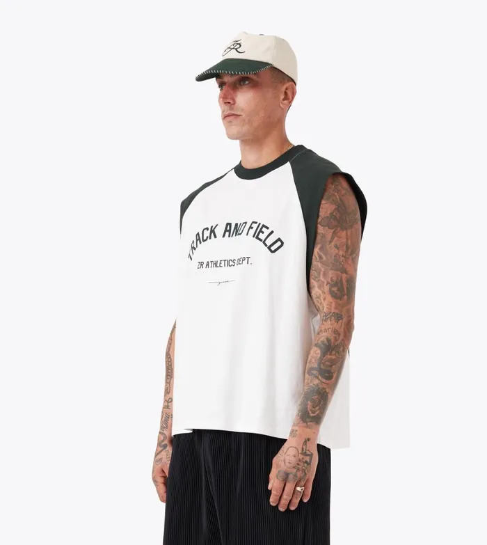 Zanerobe Tees and Tanks Men Ath Raglan Muscle Vintage WhiteForest
