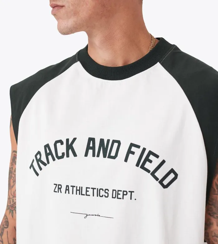 Zanerobe Tees and Tanks Men Ath Raglan Muscle Vintage WhiteForest