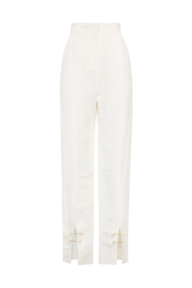Zita Split Front Tapered Pant Ivory Women Aje Pants