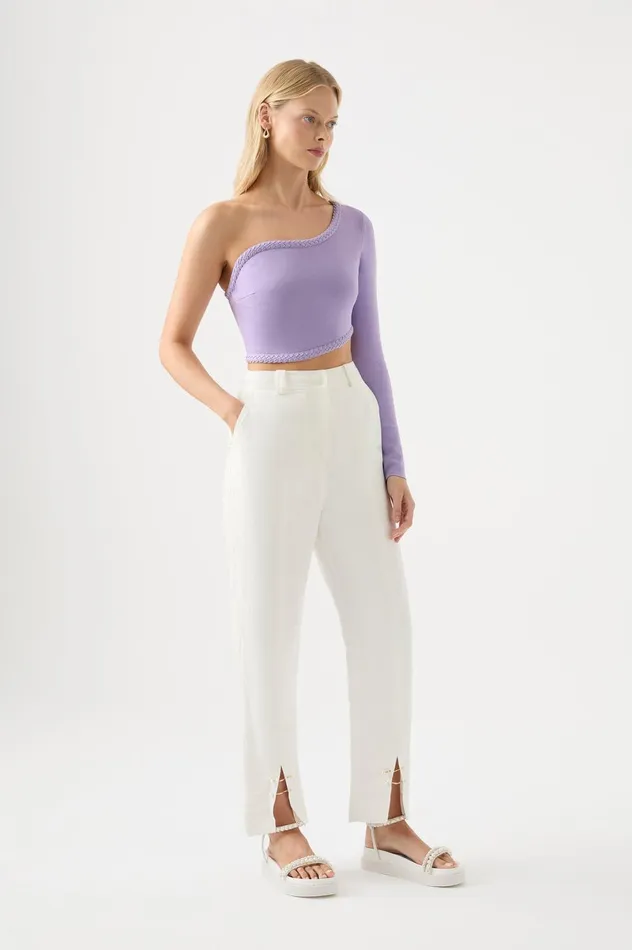 Zita Split Front Tapered Pant Ivory Women Aje Pants