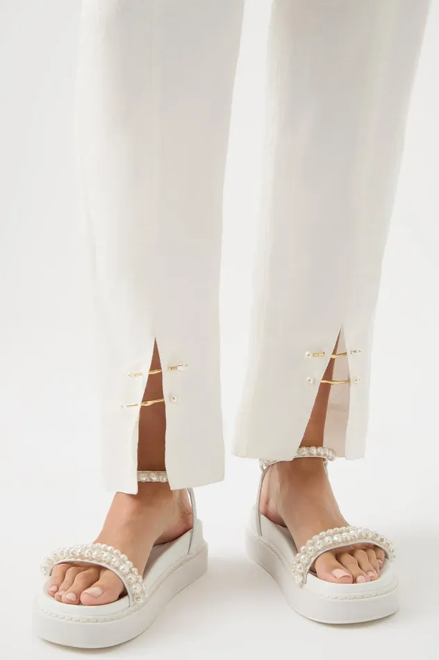 Zita Split Front Tapered Pant Ivory Women Aje Pants