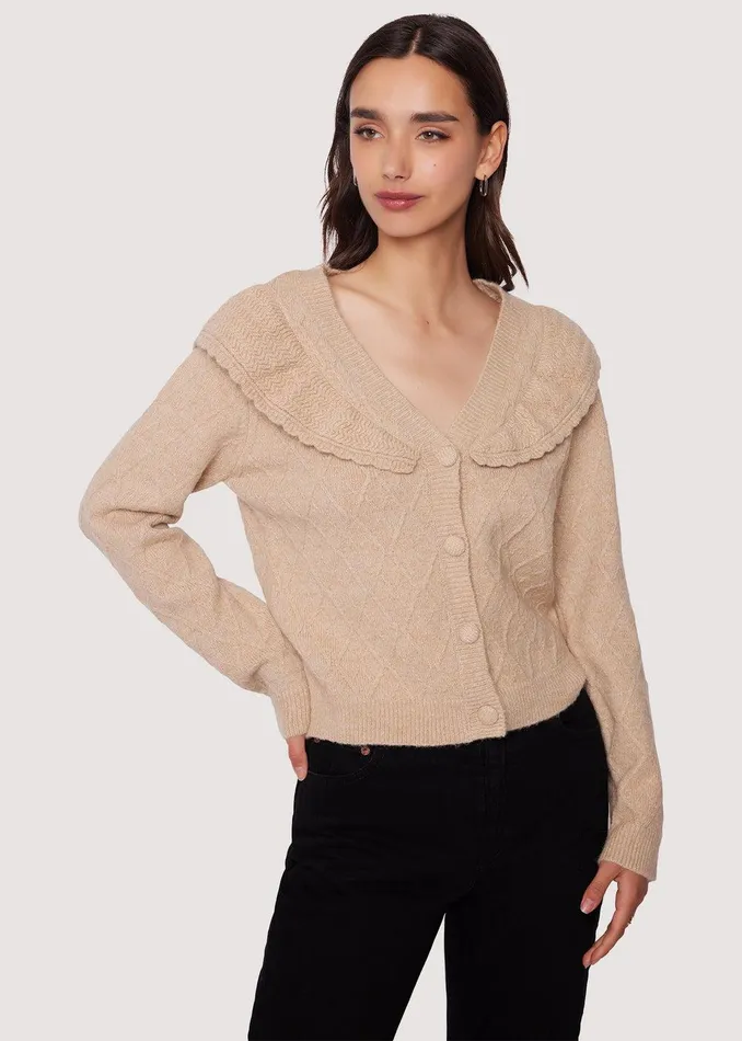 Zoie Ruffle Cardigan Oatmeal Women Lost Wander Tops