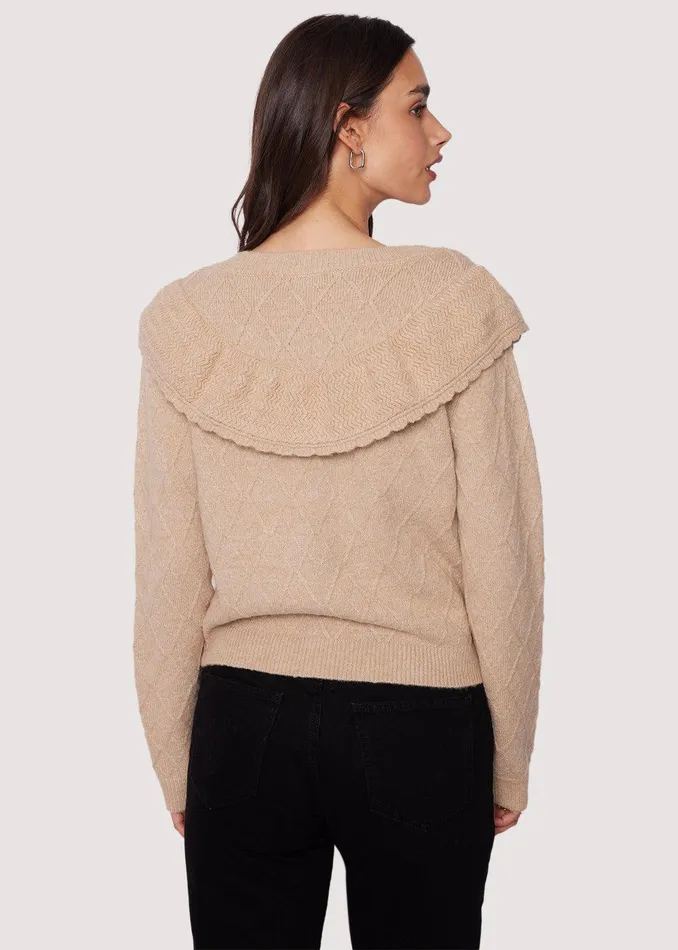 Zoie Ruffle Cardigan Oatmeal Women Lost Wander Tops